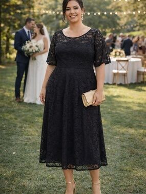 Love & Legend dress 4X black lace flutter sleeves midi summer wedding guest